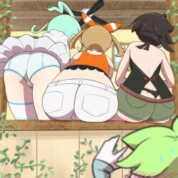 1boy 3girls ass bent_over big_ass butt cameltoe dat_ass female lisia_(pokemon) may_(pokemon) may_(pokemon_oras) microsd_(artist) multiple_girls nintendo pokemon pokemon_oras upskirt wally_(pokemon) zinnia_(pokemon)