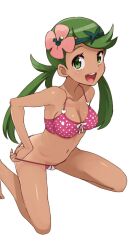 :d armpits bare_shoulders bikini blush breasts cleavage collarbone dark-skinned_female dark_skin erect_nipples eyelashes female_only flower green_eyes green_hair hair_flower hair_ornament hairband hand_on_hips human human_only kneeling long_hair looking_at_viewer mallow_(pokemon) midriff multiple_girls navel open_mouth pink_bikini pokemon pokemon_sm pokemon_xy polka_dot polka_dot_bikini quad_tails smile string_bikini swimsuit tamagoro tamagoroo_(funifuni_labo) teeth tied_hair tongue twintails white_background