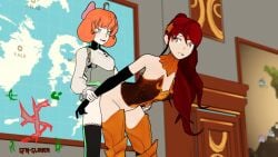 1futa 1girls 3d animated armor ass circlet classroom clothed_sex female footwear freckles full-package_futanari futa_on_female futanari gorget green_eyes handwear heart-shaped_pupils high_ponytail human intersex legwear long_hair map mp4 multiple_girls no_sound orange_hair pale_skin penis penny_polendina ponytail pyrrha_nikos red_hair rooster_teeth rwby sex sfmslayer sidelocks source_filmmaker testicles vaginal video