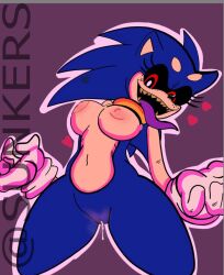 blue_fur breasts female female_only horror pussy pussy_juice_drip rule_63 sonic.exe sonic.exe_(character) sonic.exe_(creepypasta) sonic_(series) sunkers thick_thighs