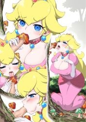 1girls big_breasts blonde_hair blowjob blowjob_face blue_eyes breasts cheek_bulge clothed clothing dress earrings erect_nipples erect_nipples_under_clothes fellatio fellatio_face female forest grass huge_breasts long_hair mario_(series) mushroom nanahone necklace nintendo open_mouth pink_dress pink_lips pink_lipstick princess_peach shiny_breasts shiny_hair shiny_skin sucking sucking_off super_mario_bros. tongue tongue_out yellow_hair