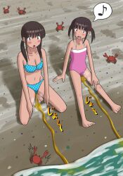 2girls beach bikini embarrassed female_only g_yukishiro multiple_girls peeing public surprised