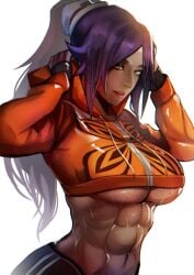 1girls abs belly big_breasts bleach breasts dark-skinned_female dark_skin female female_only fit fit_female large_breasts muscular muscular_female purple_hair shihouin_yoruichi solo sweat sweating sweaty tan_body thick toned toned_female tummy xuuikie xuuikie_ashe