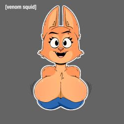 bare_shoulders big_breasts breasts cleavage diane_foxington fangs fox orange_fur the_bad_guys venomsquid