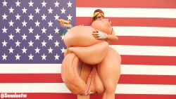 3d 4th_of_july american_flag belly_noises blender blonde_hair embarrassed futa_only futanari gurgling_noise huge_ass huge_balls huge_belly huge_breasts huge_butt huge_cock huge_testicles hung_futanari obese obese_futanari pubic_hair self_upload small_bikini sunninsfw sunny_(sunninsfw)