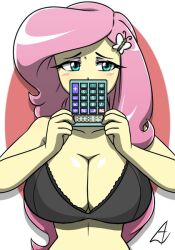 acesrulez13 black_bra bra breasts cleavage edit fluttershy_(mlp) human humanized large_breasts my_little_pony third-party_edit