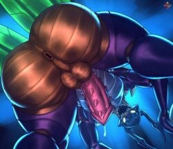 1boy alien anus arthropod ass balls big_butt bodily_fluids claws cum dripping fangs gay genital_fluids genitals hi_res humanoid humanoid_genitalia inviting inviting_to_sex kha'zix klent league_of_legends looking_at_viewer looking_down male male_only membrane_(anatomy) membranous_wings monster open_mouth penile_spines penis precum precum_drip precum_string presenting presenting_hindquarters riot_games sharp_teeth teeth thick_thighs video_games wings