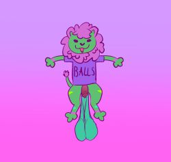 anthro balls felid fur genitals green_body hi_res lino_(lino_the_lion) lino_the_lion lion male mammal meme pantherine pink_body pink_fur smooth_fur solo