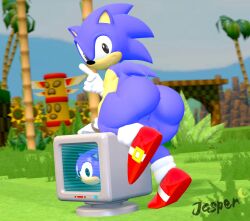 1boy anthro big_ass bubble_butt canon_costume casual exposed_torso footwear handwear huge_ass jasperisnotcool mostly_nude sega sonic_(series) sonic_the_hedgehog tagme