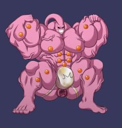 1male anus ass ass_open bara bodily_fluids dragon_ball dragon_ball_z humanoid hyper_muscles majin_buu male_only muscular muscular_male pecs pink_body red_eyes solo solo_focus super_buu sweat