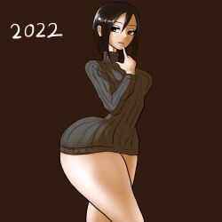 2022 black_hair pon sweater_dress tagme