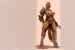 anthro blue_eyes equid equine female gladiator gladiatrix keeltheequine mammal nipple_piercing solo