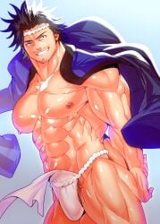 1boy 1male bara bara_tiddies bara_tits black_clover black_hair black_pubic_hair fundoshi japanese_clothes kojima light-skinned_male light_skin mabataki male male_focus male_nipples male_only male_solo muscle muscles muscular muscular_male nipples pubic_hair pubic_hair_peek puffy_nipples solo solo_focus solo_male tagme yami_sukehiro