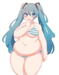 1girls bbw belly big_belly big_breasts blue_eyes blue_hair breasts candykitten11 candykittenxx chubby fat female female_only hatsune_miku huge_belly light-skinned_female light_skin long_hair obese solo solo_female standing thick_thighs vocaloid white_background