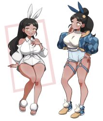 big_breasts breasts bunny_ears character_request female flowerpigeon73 hair_bun original original_character pac-man_eyes ponytail tagme