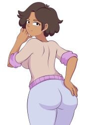 1girls 2021 amphibia ass big_breasts butt_focus disney disney_channel disney_xd earrings female_focus fully_clothed hand_on_ass looking_at_viewer looking_back morfinared mrs._boonchuy oum_boonchuy pajamas pinup pose short_hair solo solo_female solo_focus standing straight_hair teasing teasing_viewer thick_ass thick_thighs voluptuous white_background