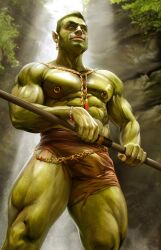 big_bulge bulge fangs green_skin huge_bulge male male_only muscles muscular muscular_male nipple_piercings orc orc_male posing qai_san solo teasing unnamed_character