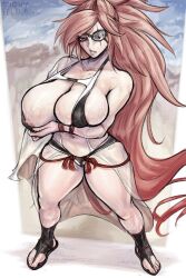 1girls areolae baiken breasts female female_only guilty_gear huge_breasts snowyfeline solo