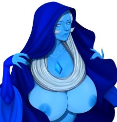 1girls big_breasts blue_body blue_diamond_(steven_universe) blue_eyes blue_hair blue_nipples blue_skin female female_focus female_only long_hair luenartt nipples steven_universe