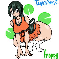 1girls black_eyes cheerleader_uniform female female_only green_hair looking_at_viewer my_hero_academia shounen_jump solo theycallmez thick_thighs tsuyu_asui