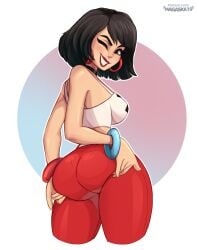 1girls ass ass_grab big_ass big_breasts big_butt black_hair bracelet bracelets breasts choker earrings evie_(fortnite) fat_ass female female_only fortnite fully_clothed huge_ass huge_butt lipstick looking_at_viewer looking_back magaska19 pants pantylines red_pants shirt sideboob smile thick_thighs wink