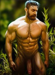 1boy beard boner caucasian caucasian_male erect_penis erection hard_on male male_only muscles muscular muscular_male outdoors outside qai_san solo solo_male tagme uncut unnamed_character veiny_penis woods