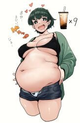 1girls big_belly chubby female female_only green_eyes green_hair ijnacrj mao_(mattsuu) overeating