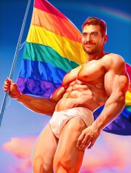 1boy caucasian caucasian_male ginger lgbt_pride male male_only muscles muscular muscular_male pride_flag qai_san solo solo_male underwear underwear_only unnamed_character