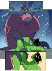 anthro arthropod ass big_breasts big_butt blush breasts closed_eyes doggy_style dung_defender female from_behind_position hi_res hollow_knight idolomantises insects male male/female mothmilfs ogrim_(hollow_knight) phylli_(idolomantises) sex sound_effects team_cherry video_games