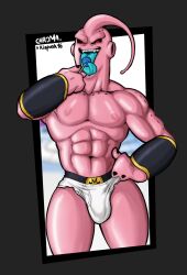 1boy abs bara blue_lollipop blue_tongue briefs briefs_only bulge candy clothed dragon_ball dragon_ball_z grey_background hand_on_hip hand_on_own_hip holding_object kidpunk16 licking licking_lollipop lollipop long_tongue majin_buu male male_only muscles muscular muscular_male nipples pecs pectorals pink_body pink_nipples pink_skin red_eyes ripped_briefs ripped_underwear six_pack solo solo_focus super_buu thick_thighs tongue tongue_out underwear underwear_only white_briefs white_underwear