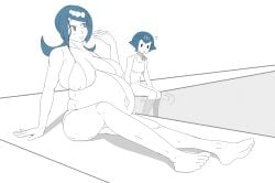 2girls belly big_belly big_breasts bikini blue_hair breasts female lana's_mother_(pokemon) lana_(pokemon) large_breasts m-b-m mature_female may_be_maybenot milf mob_face mother pokemon pokemon_sm pregnant size_difference