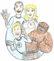 1girls 3boys ben_grimm clothed_male_nude_female fantastic_four female human human_torch invisible_woman johnny_storm legacy1976 male marvel mr_fantastic nude nude_female reed_richards sue_storm the_thing_(marvel)