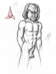 1boy abs alien alien_penis forehead_ridges heart_of_virtue humanoid humanoid_penis klingon_(species) male male_only monochrome nude penis sketch solo star_trek star_trek_deep_space_nine star_trek_the_next_generation worf