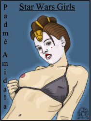 1girls bra bra_pull breasts brown_hair cyborgblue facepaint female female_only nipples padme_amidala solo star_wars