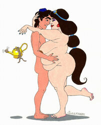 1boy 1girls 2008 aladdin aladdin_(character) canon_couple disney disney_prince disney_princess fat female human lamp male nick_p_marton obese overweight princess_jasmine straight tagme what