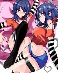 1girls breasts eclipxare miside mita_(miside) on_bed solo