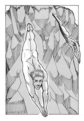 2boys artist_request ass balthier basch diving final_fantasy final_fantasy_xii male male_only monochrome multiple_boys nude tagme