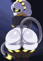 1girls angry_expression ass ass_bigger_than_head ass_focus big_ass butt butt_focus buttocks female_focus female_only grey_hair honklion jacket looking_at_viewer murder_drones robot robot_girl robot_humanoid showing_pussy small_pussy solo solo_female solo_focus tail thick_thighs thighs v_(murder_drones) yellow_eyes