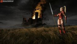 amazon amazon_(diablo) armored_ armored_boots armored_female armored_gloves blonde_female blonde_hair blonde_pubic_hair bushy_pubes diablo diablo_2 drfakersmut fantasy hairy_pussy medieval patreon_username ponytail pubic_hair spear warrior
