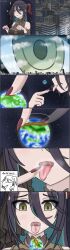 anime_style atmospheric blue_hair building buildings city cityscape colored_hair comic crush crushing dark_hair destruction earth eyes eyes_open fingernails fingers giantess green_eyes hair_accessory lava long_hair macrophilia manga mouth perspective pixiv planet planet_sized pov princess_connect!_re:dive ranpha_(princess_connect!) saliva saliva_trail scratching signature skyscraper space stars tapping text tongue tongue_out universe vore