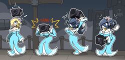 bell_collar black_hair blonde_hair blue_eyes cannon cat_bullet_bill chabble crown dress earrings head_transformation mario_(series) partial_transformation princess_rosalina super_mario_bros. tail transformation