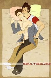 2boys brothers cuddling gay hanshi henry_cooldown imminent_sex lying male male_only no_more_heroes partially_clothed suda_51 travis_touchdown undressing yaoi