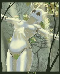 1girls breasts dryad flora_fauna hairy_pussy kurocchi131 plant plant_hair plant_humanoid pubic_hair tree tree_girl white_eyes woods