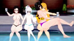 4girls black_hair black_hair_female blake_belladonna blonde_female blonde_hair breasts darkslayer_(artist) long_hair long_hair_female nude_female pool robotic_arm ruby_rose rwby sunglasses team_rwby tinted_eyewear weiss_schnee white_hair white_hair_female yang_xiao_long