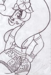 anthro back_view bandicoot clothes coco_bandicoot crash_(series) female female_only flower fur furry hair hand_on_hip long_hair looking_back mammal marsupial monochrome ponytail shirt solo takumi tied_hair