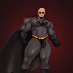 1boy batman batman_(series) beard belt bulge bulge_through_clothing coat dc dc_extended_universe glasses gloves hugo_strange kappiny male male_only muscle muscular muscular_male penis solo superhero superhero_costume