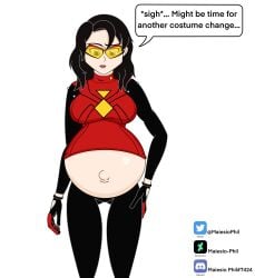 1girls belly big_belly big_breasts black_hair breasts canon_pregnancy female jessica_drew maiesio_phil marvel marvel_comics pregnant spider-woman