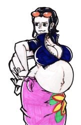 1girls belly big_belly big_breasts black_hair breasts cleavage female female_only hana_hana_no_mi nasuokaa-san nico_robin one_piece post-timeskip pregnant solo_female