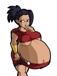 1girls belly big_belly big_breasts black_hair breasts dragon_ball dragon_ball_super dragon_ball_z female female_saiyan kale nasuokaa-san ponytail pregnant solo_female underboob universe_6 universe_6/universe_7