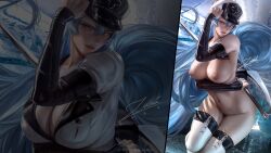 1girls akame_ga_kill! artist_signature big_breasts blue_hair breasts curvaceous curvy esdeath_(akame_ga_kill!) female female_only hi_res highres huge_breasts human large_breasts long_hair looking_at_viewer military military_hat patreon_reward seductive_look seductive_smile solo solo_female solo_focus thick_thighs zumi